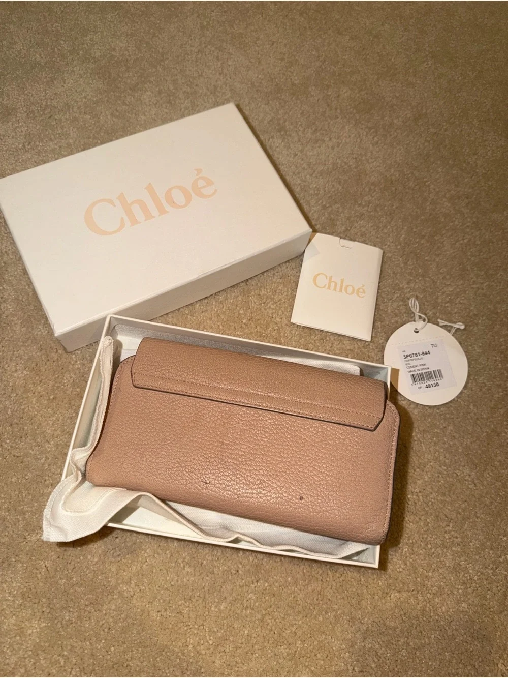 Chloe Blush Tan Leather Wallet with Gold Hardware